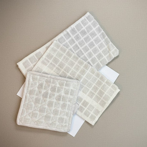 Kitchen Ensemble Collection White with Grey Check - Rifz Textiles Inc