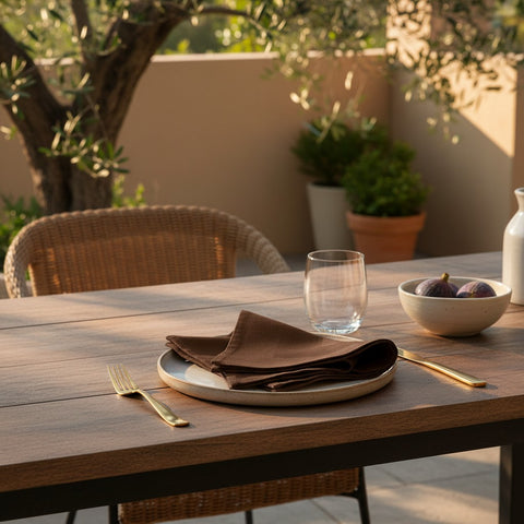 MJS 100% Spun Polyester 2 PLY Table Linens Napkins Satin Band Chocolate - Rifz Textiles Inc