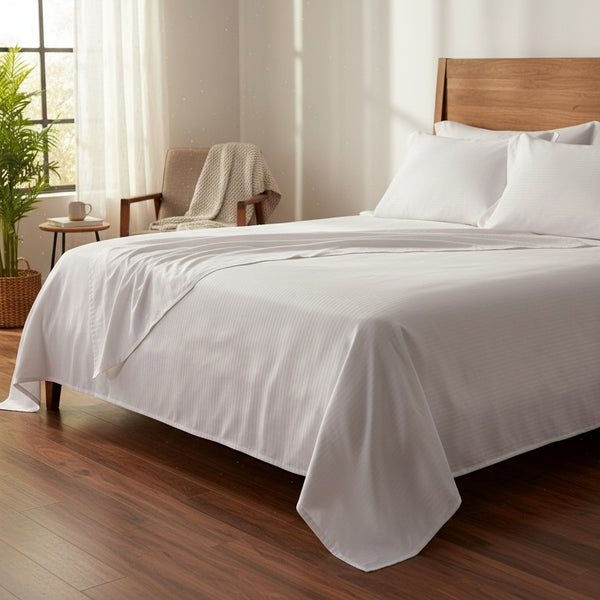 T-310 White Blended 6MM Satin Stripe Bed Sheets - Rifz Textiles Inc