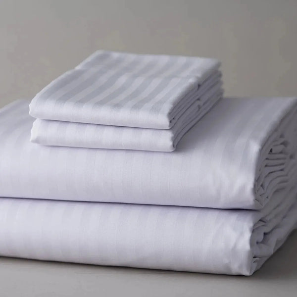 T-310 White Blended 6MM Satin Stripe Bed Sheets - Rifz Textiles Inc