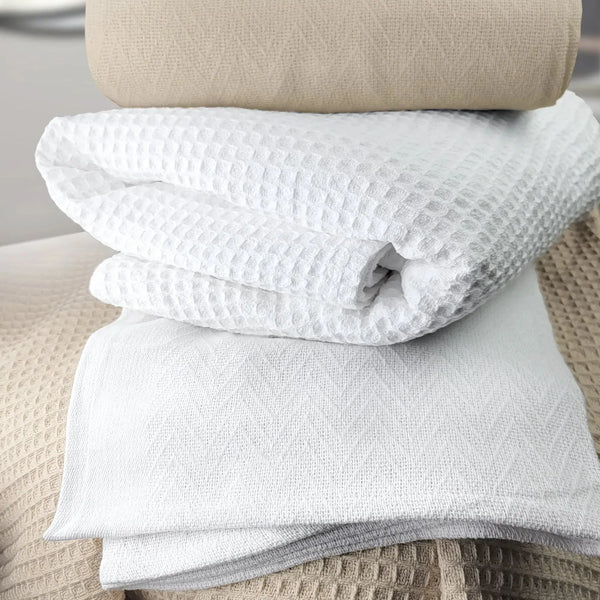 Cotton Herringbone & Honeycomb Weave All Season Blanket 2 PK - Rifz Textiles Inc