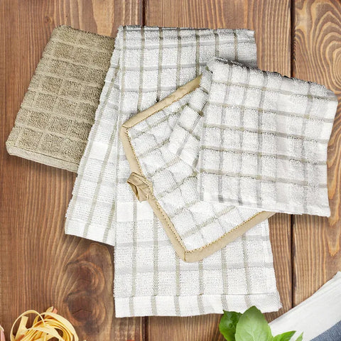 Kitchen Ensemble Collection White with Beige Check - Rifz Textiles Inc