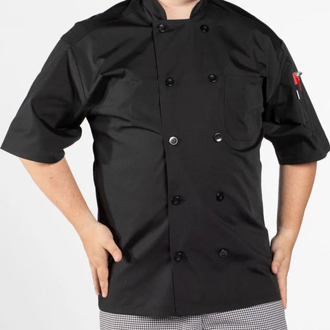 Poplin Cotton Blend Pro-vent Short Sleeve Chef Coat Black
