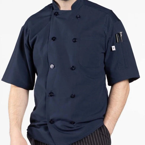 Poplin Cotton Blend Pro-vent Short Sleeve Chef Coat Navy