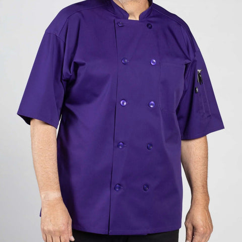 Poplin Cotton Blend Pro-vent Short Sleeve Chef Coat Purple