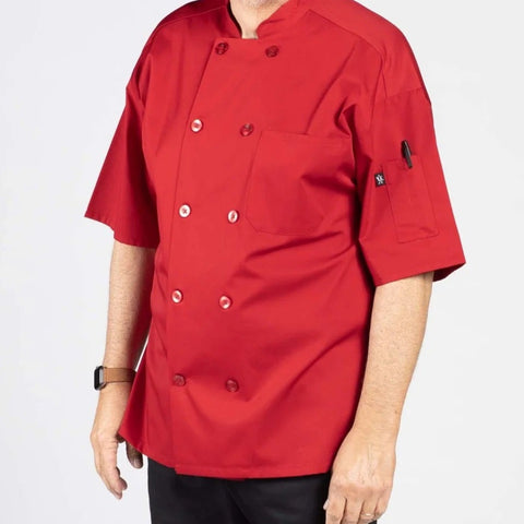Poplin Cotton Blend Pro-vent Short Sleeve Chef Coat Red