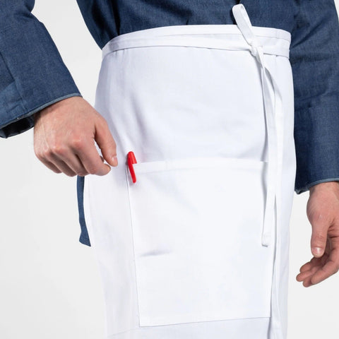 Twill Cotton Blend Full Bistro Aprons with one Pocket White