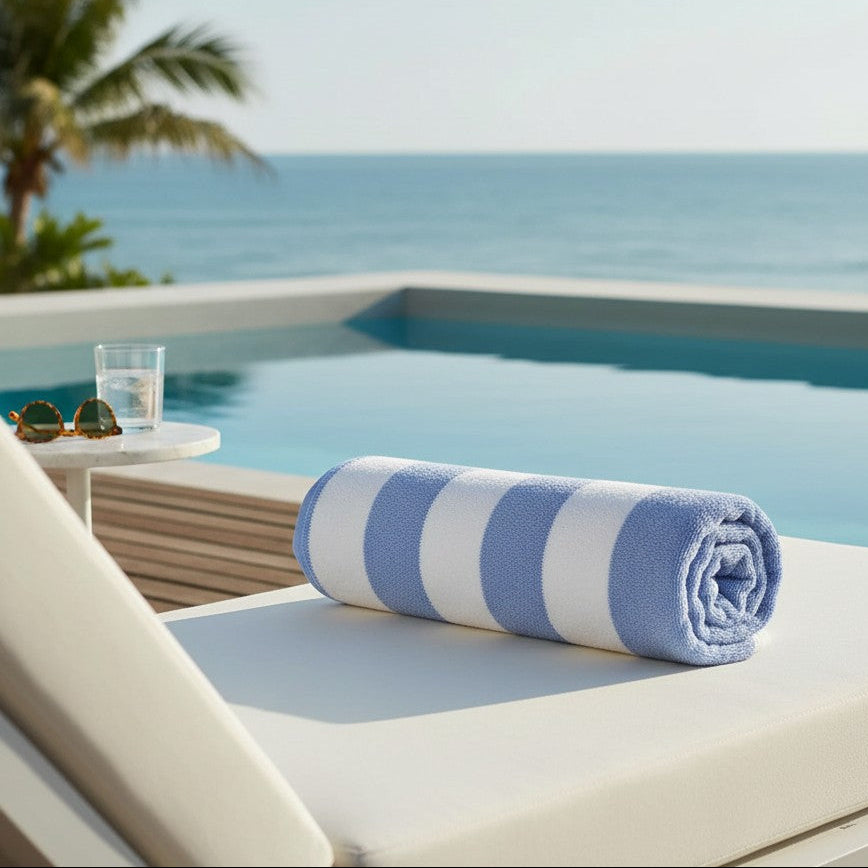 GOR Collection Cotton Blend Pool Towels Blue Stripes - Rifz Textiles Inc
