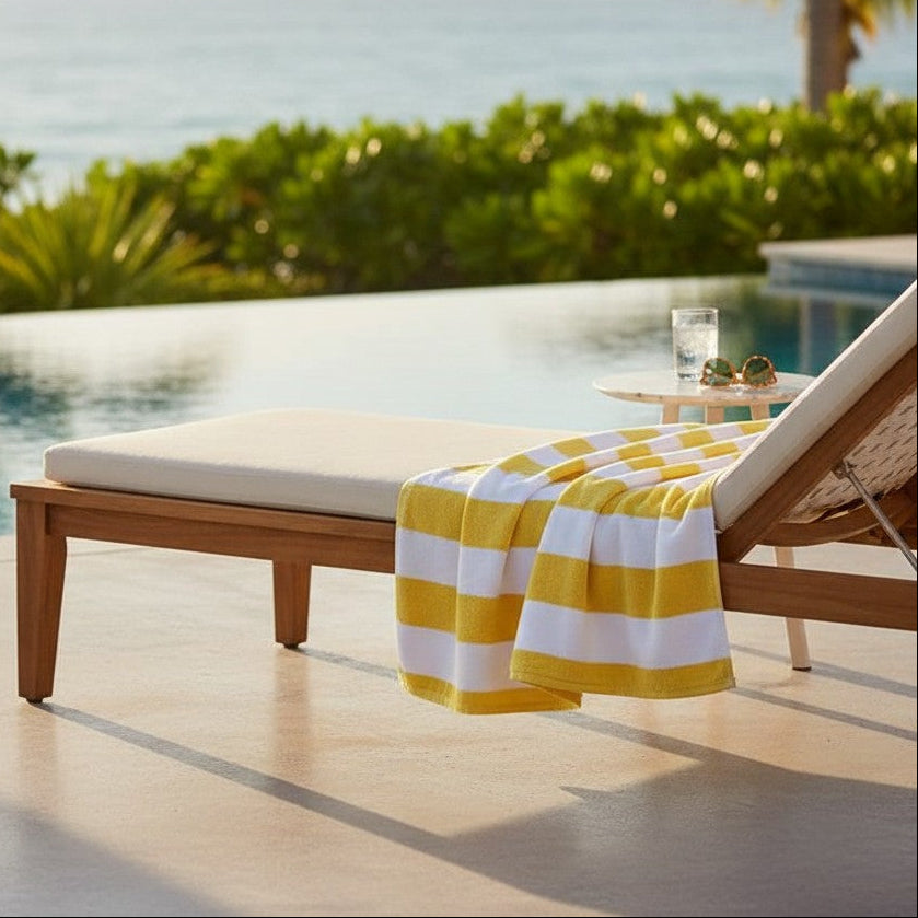 GOR Collection Cotton Blend Pool Towels Yellow Stripes - Rifz Textiles Inc