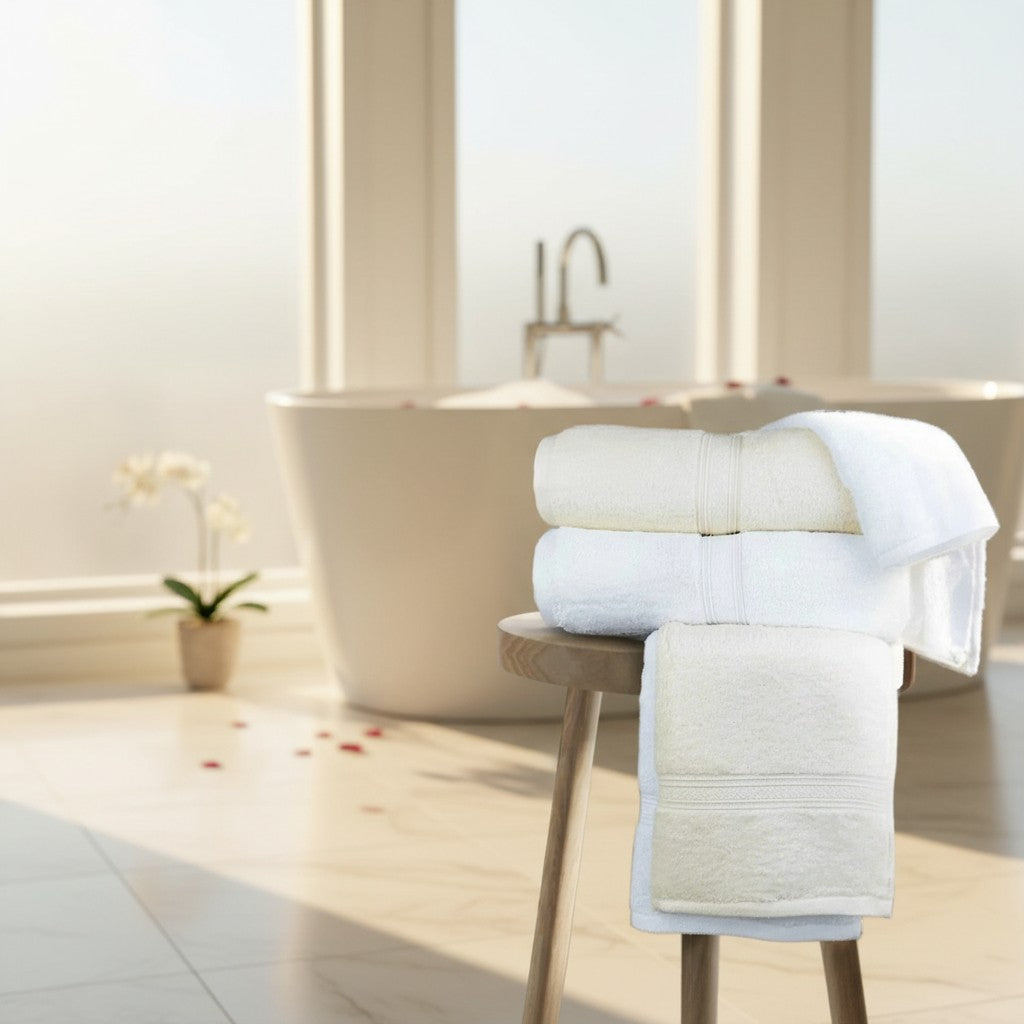 GVZ Collection 100% ELS Combed Premium Luxury Towels in white and ivory - Rifz Textiles Inc