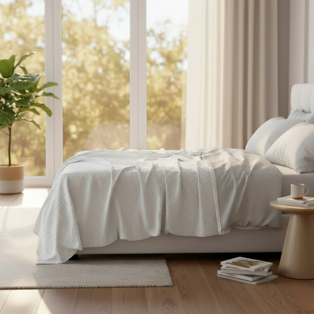 Jacquard Crinkle Weave 100% Polyester White Top Sheet - Rifz Textiles Inc