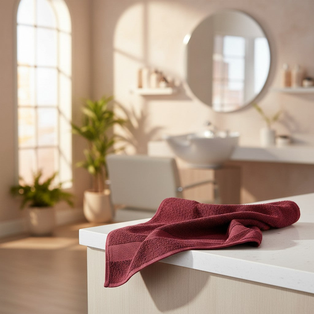Spa & Salon Collection Burgundy Vat Dyed Cotton Hand Towels - Rifz Textiles Inc