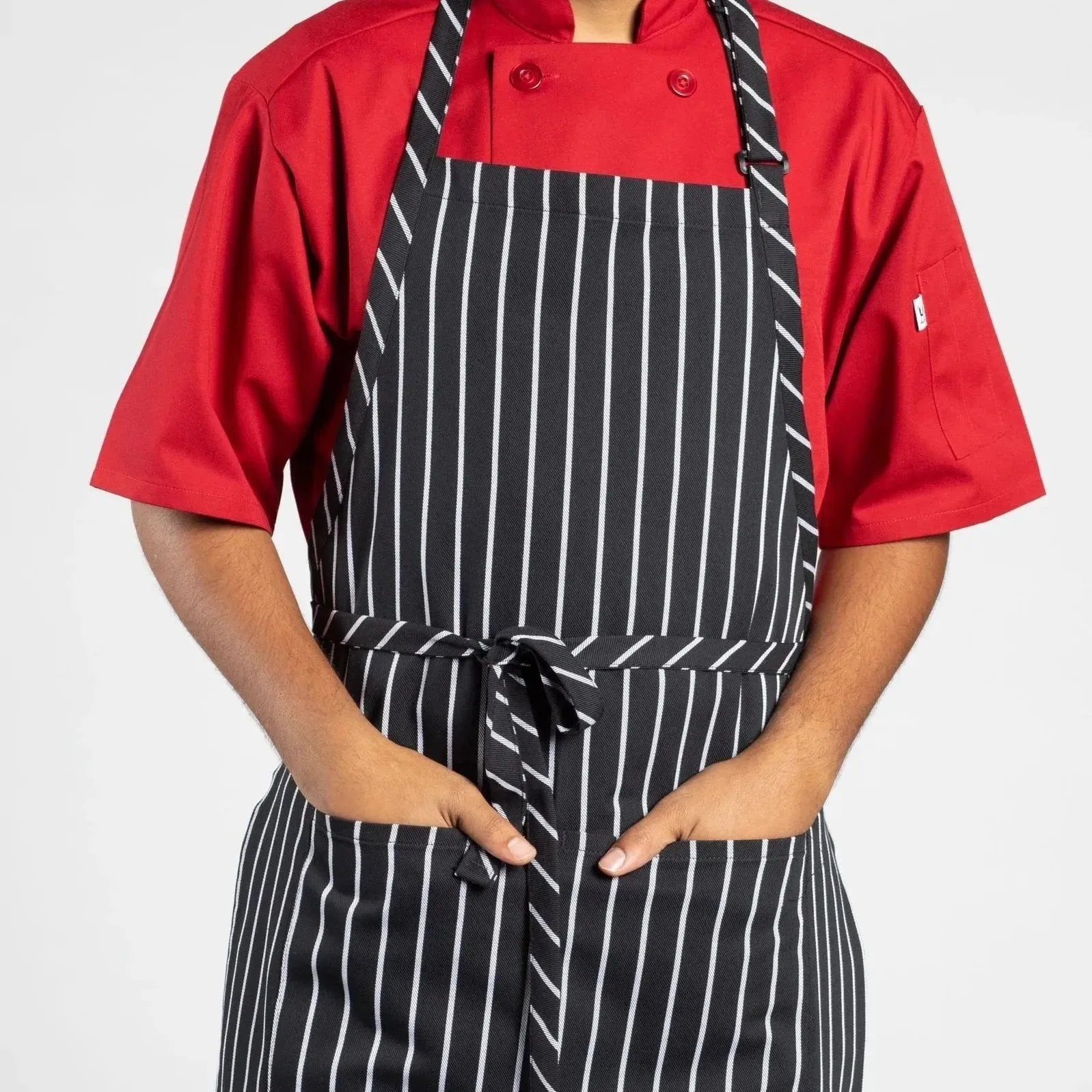 Twill Cotton Blend Adjustable Butcher Aprons in chalk stripe - Rifz Textiles Inc