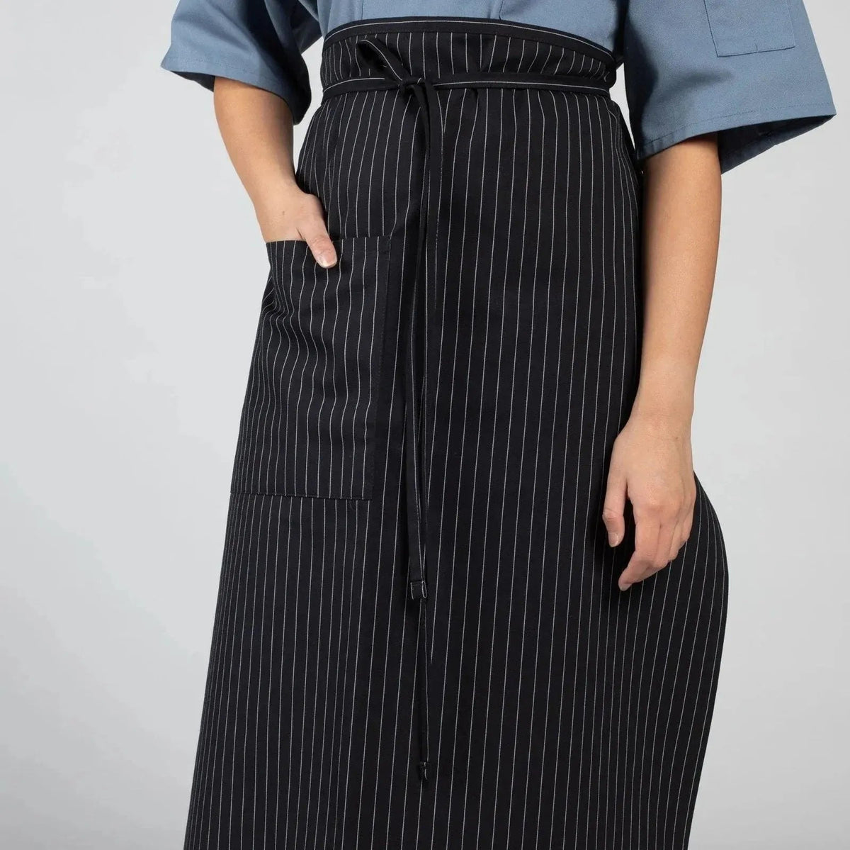 Twill Cotton Blend Full Bistro Apron with one pocket in pinstripe - Rifz Textiles Inc