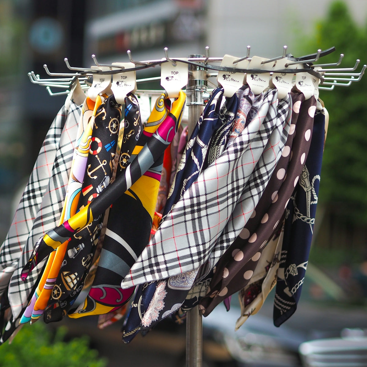 assorted-color scarf lot in rack