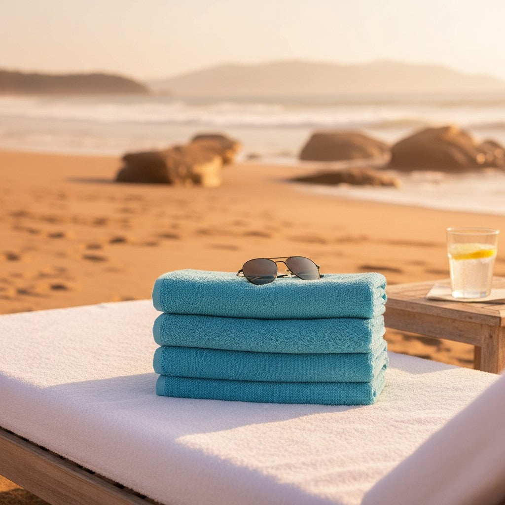 100% Cotton Aqua Blue Color Beach Towels - Rifz Textiles Inc