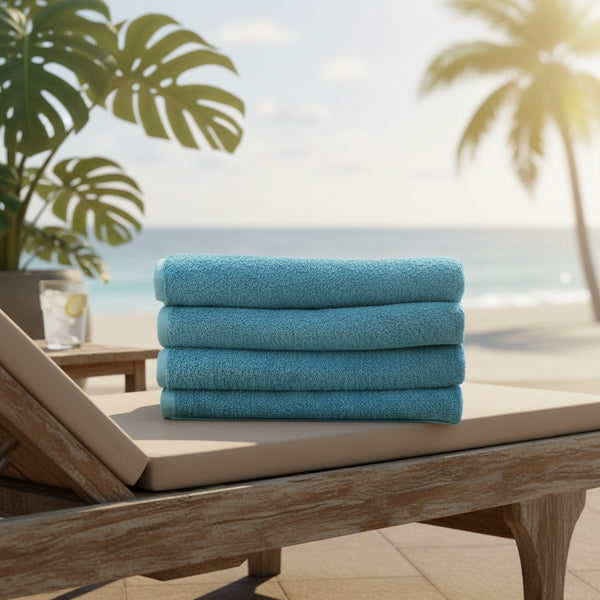 Aqua Blue Beach Towels in size 27"X54" Vat Dyed 6 PK - Rifz Textiles Inc
