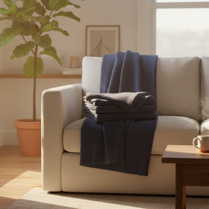 BPS Collection Grid Pattern Fleece Blankets Navy Blue - Rifz Textiles Inc