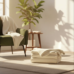 BPS Collection Grid Pattern Fleece Blankets Cream - Rifz Textiles Inc