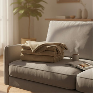 BPS Collection Grid Pattern Fleece Blankets Linen - Rifz Textiles Inc