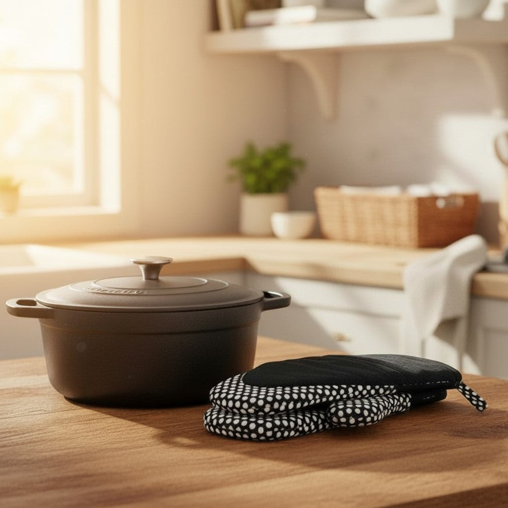 Black Oven Mitt with Silicon Top By Rifz Textiles Inc