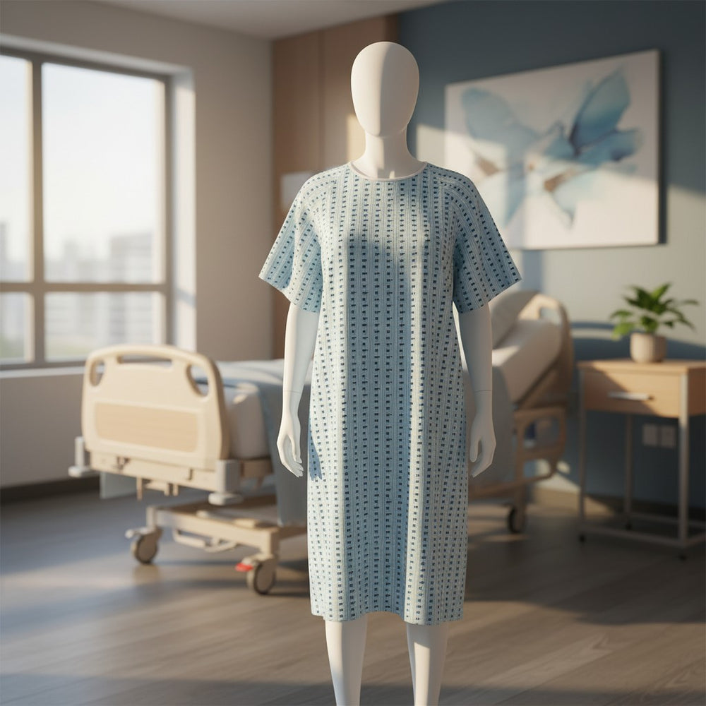 Blue Background with Geometric Print Patient Gown By Rifz Textiles