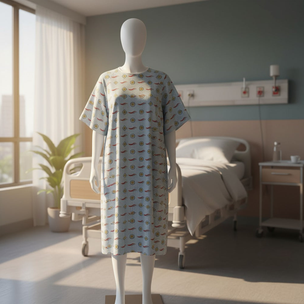 Blue Background with Geometric Print Patient Gown By Rifz Textiles