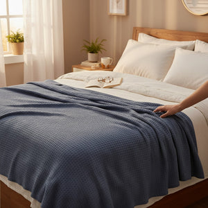 Cotton Honeycomb Weave All Season Blanket Blue - Rifz Textiles Inc