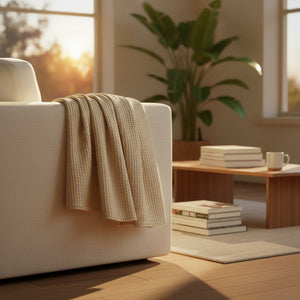 Cotton Honeycomb Weave All Season Blanket Natural or Beige - Rifz Textiles Inc
