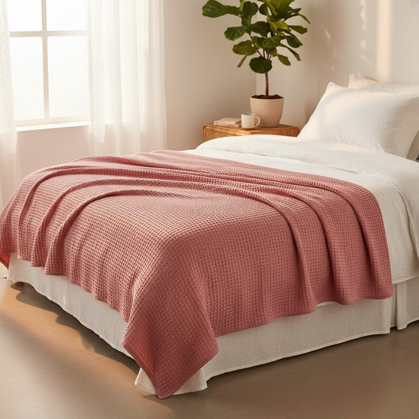 Cotton Honeycomb Weave All Season Blanket Rose - Rifz Textiles