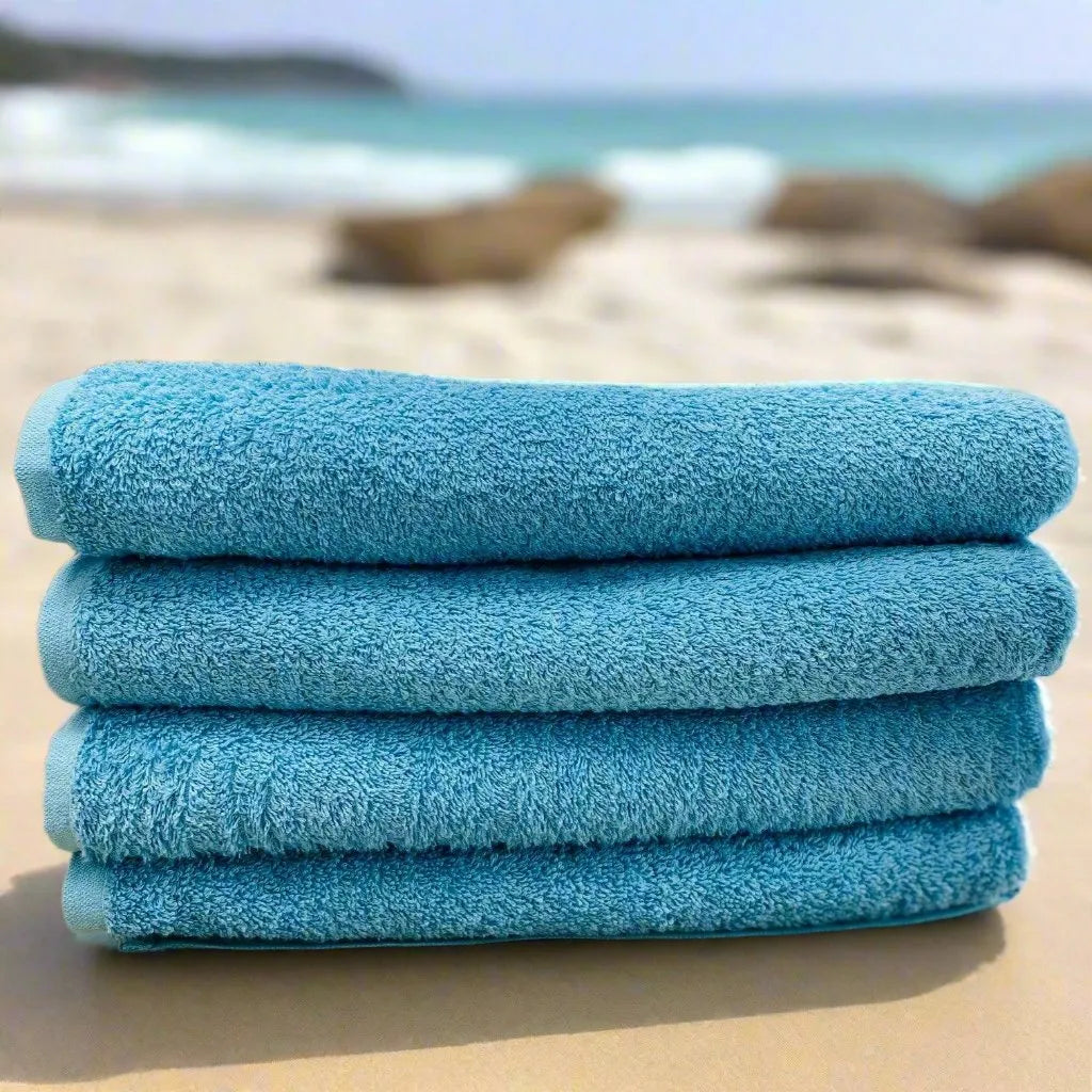 100% Cotton Aqua Blue Color Beach Towels - Rifz Textiles Inc