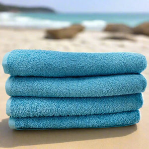 Aqua Blue Beach Towels in size 27"X54" Vat Dyed 6 PK - Rifz Textiles Inc