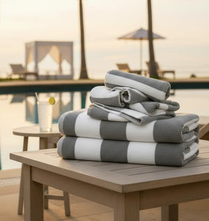 GOC Collection Cabana Pool Towels Grey Stripes - Rifz Textiles Inc