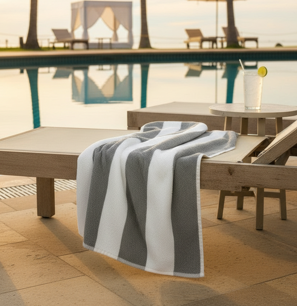 GOC Collection Cabana Pool Towels Grey Stripes - Rifz Textiles Inc
