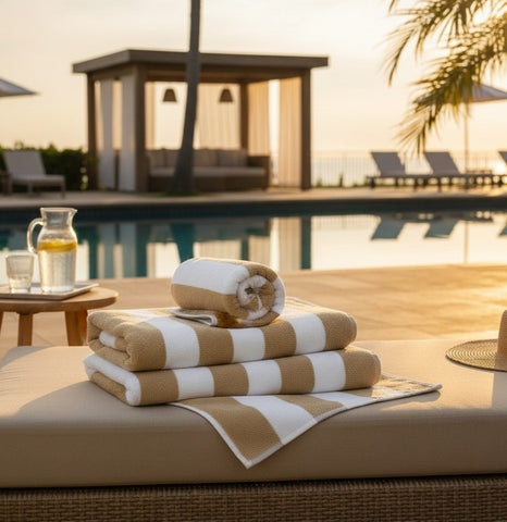 GOC Collection Cabana Pool Towels Tan stripes - Rifz Textiles Inc