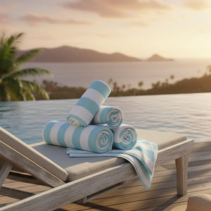 GOC Collection Cabana Pool Towels Turquoise stripes - Rifz Textiles Inc