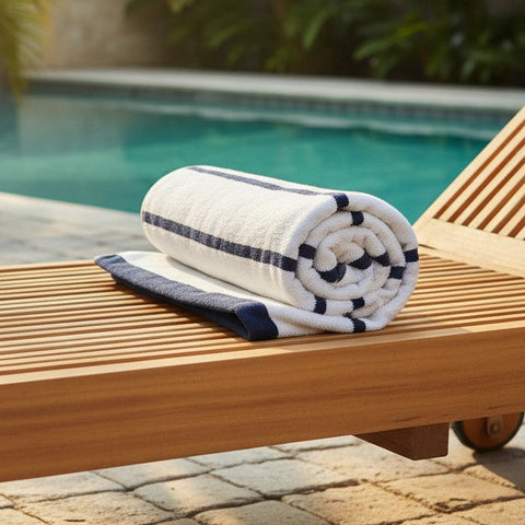 GPH Collection Horizontal Stripes Pool Towels Navy Blue - Rifz Textiles Inc