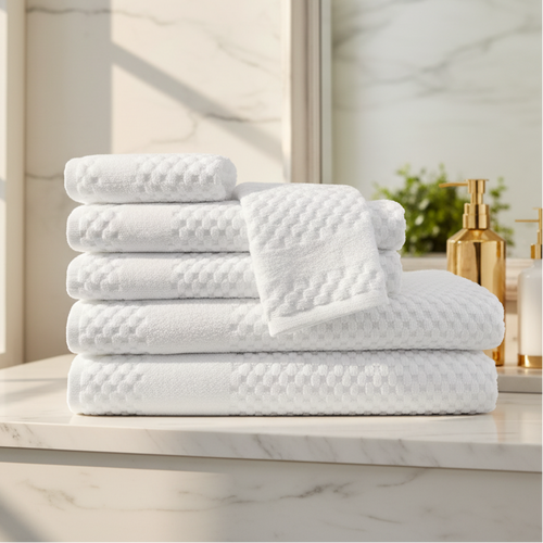 GTY Collection Zero Twist Premium Towels All over Checker Design - Rifz Textiles Inc