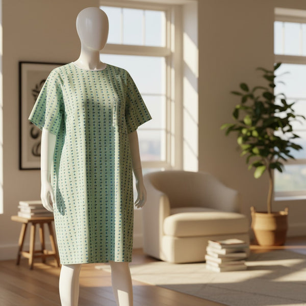Green Background with Geometric Print Patient Gown By Rifz Textiles