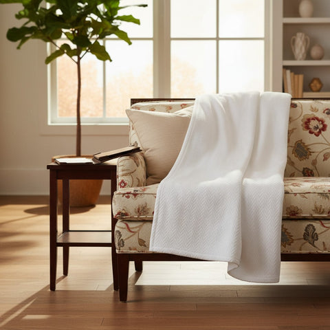 Cotton Herringbone Weave All Season Blanket White - Rifz Textiles Inc