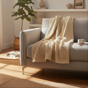 Cotton Honeycomb Weave All Season Blanket Natural or Beige - Rifz Textiles Inc