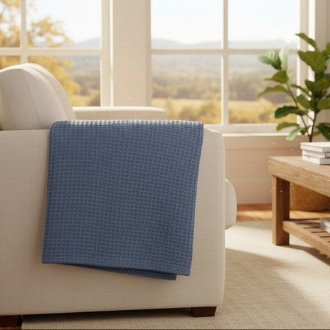 Cotton Honeycomb Weave All Season Blanket Blue - Rifz Textiles Inc