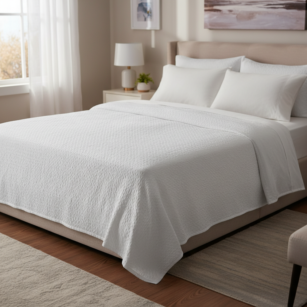 Jacquard Crinkle Weave 100% Polyester White Top Sheet - Rifz Textiles Inc