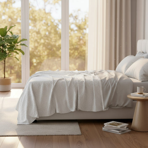 Jacquard Crinkle Weave 100% Polyester White Top Sheet - Rifz Textiles Inc