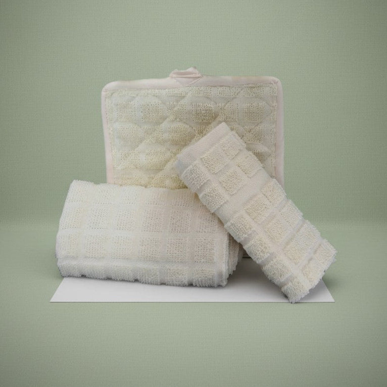 Kitchen Ensemble Collection White with Beige Check - Rifz Textiles Inc