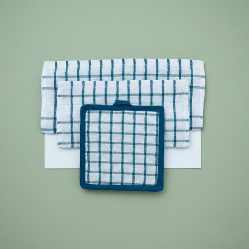 Kitchen Ensemble Collection White with Green Check - Rifz Textiles Inc