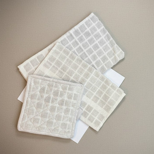 Kitchen Ensemble Collection White with Grey Check - Rifz Textiles Inc