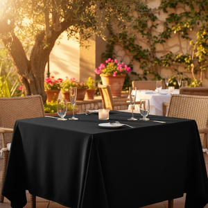 MJS 100% Spun Polyester 2 PLY Banquet & Square Table Linens  Black - Rifz Textiles Inc