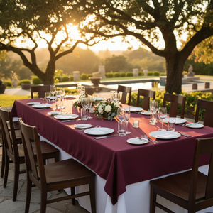MJS 100% Spun Polyester 2 PLY Banquet & Square Table Linens Burgundy - Rifz Textiles Inc
