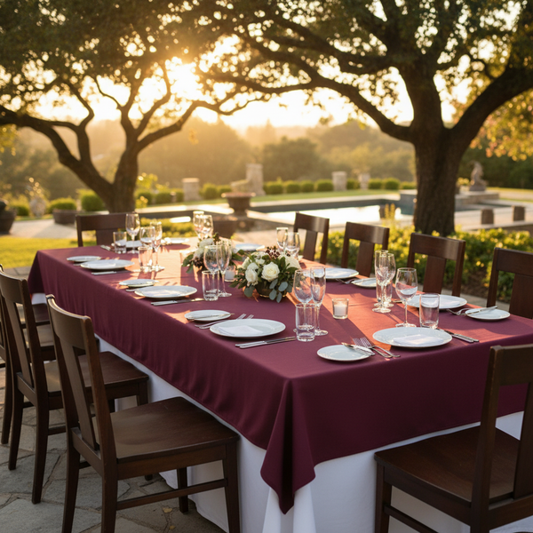MJS 100% Spun Polyester 2 PLY Banquet & Square Table Linens Burgundy - Rifz Textiles Inc